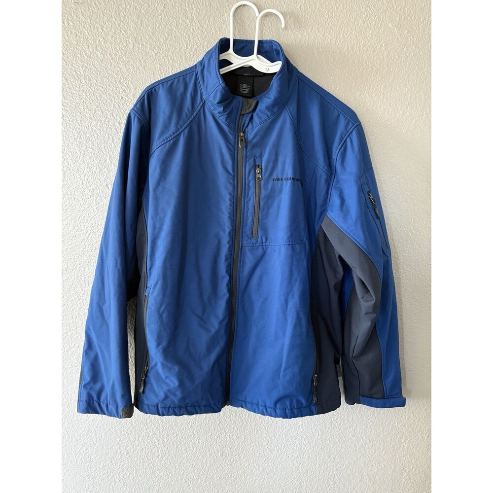 Free Country Men’s XXL Softshell Jacket Blue Gray Windproof Water Resistant